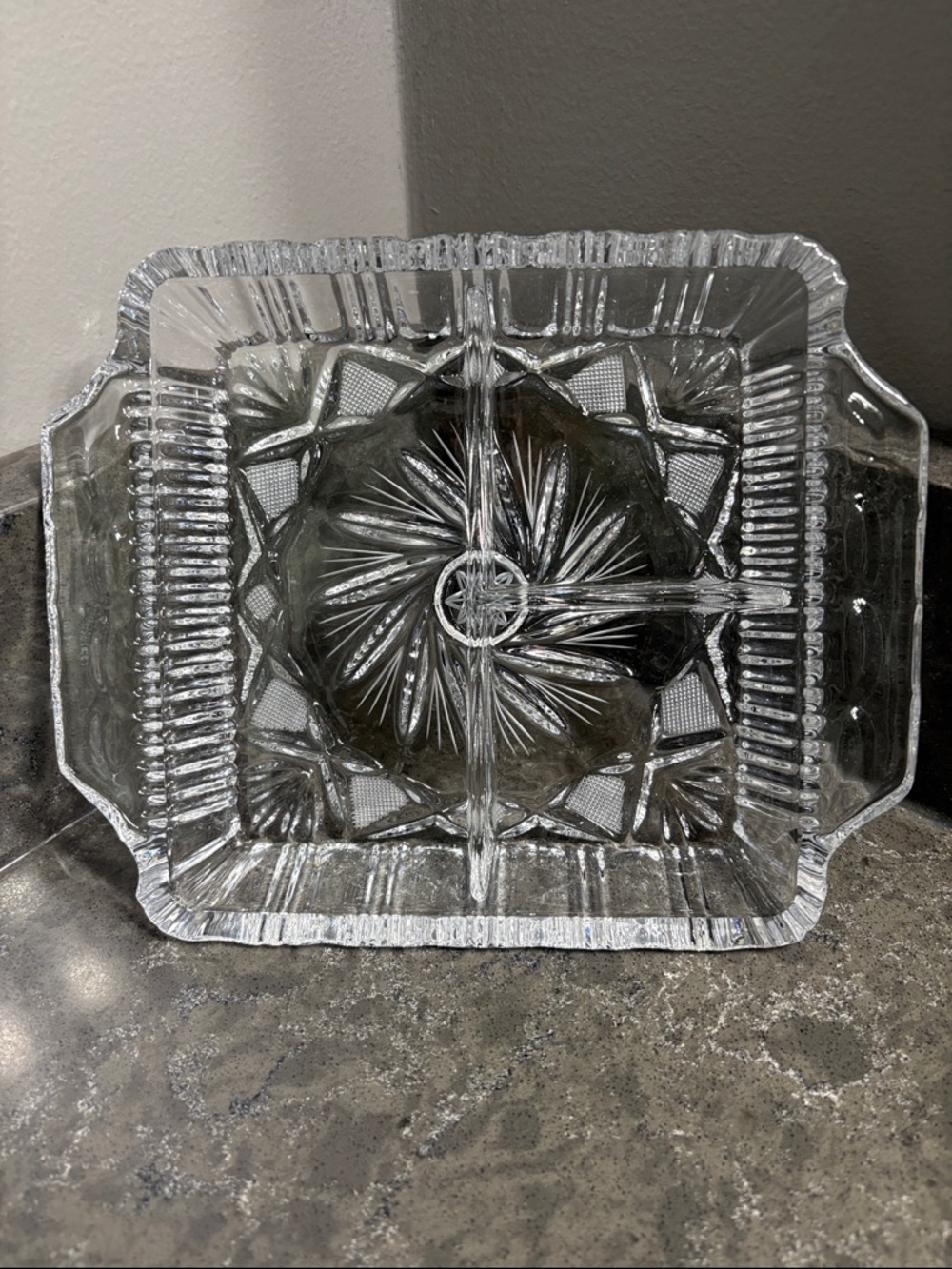 Pinwheel Clear Glass Three Compartment Serving Tray